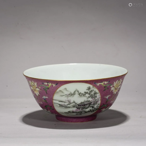 A Chinese Famille-Rose 'Landscape' Bowl, Mark and