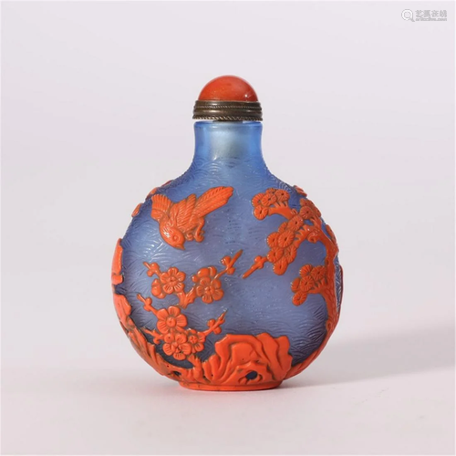 A Chinese Blue-Ground Red Overlay Glass Snuff Bottle