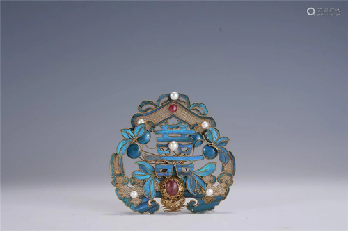 A Chinese Silver-Gilt Gems-Inlaid Ornament,Qing Dynasty