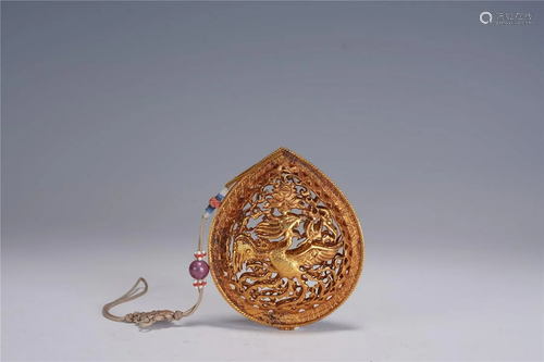 A Chinese Silver-Gilt Gems-Inlaid Ornament,Qing Dynasty