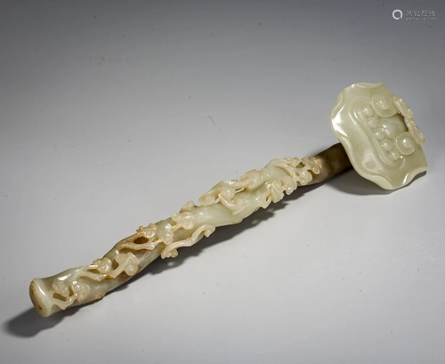 A Chinese Whtie Jade Ruyi Scepter