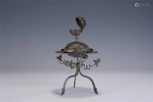 A Chinese Silver Tripod Censer