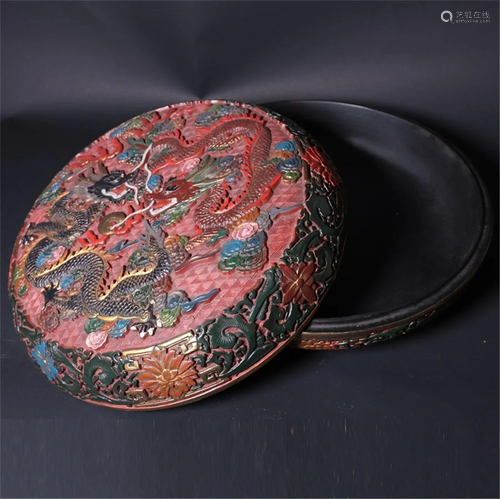 A Chinese Carved Lacquer Box and Cover, Qing Dynasty