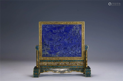 A Chinese Enamel 'Landscape'Table Screen , Qing Dynasty