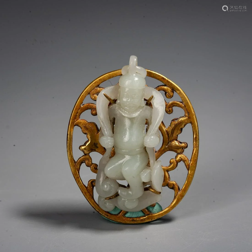 A Chinese Gilt Jade Plate