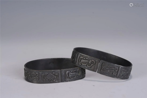 A Pair Of Chinese Silver Bracelets,Qing Dynasty