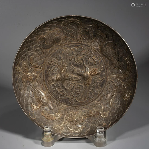 A Chinese Silver Phoenix Plate , Tang Dynasty