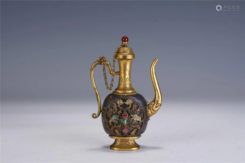 A Chinese Gilt-Bronze Gems-Inlaid Pot , Qing Dynasty