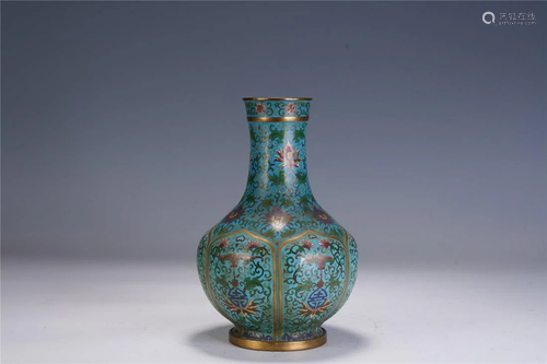 A Chinese Cloisonne Enamel And Gilt Vase , Qing Dynasty