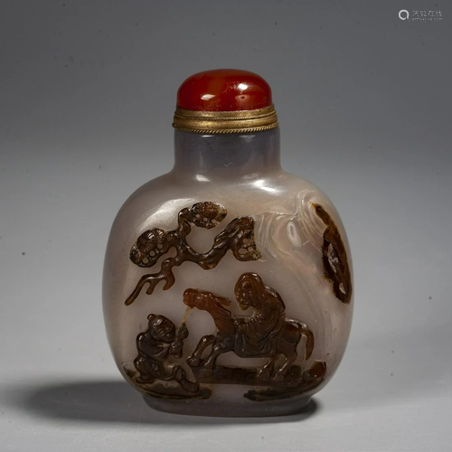 A Chinese Chinese Carved Shadow Agate Snuff Bottle ,