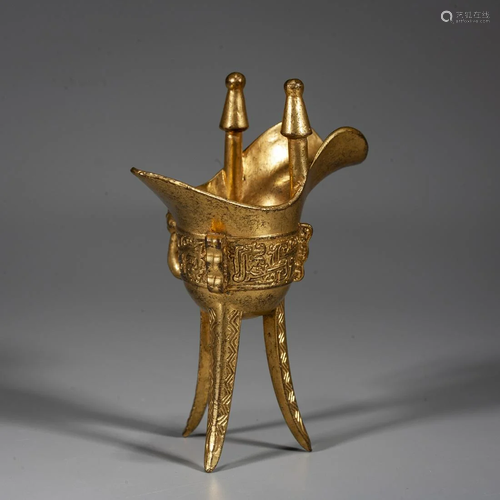 A Chinese Gilt-Bronze Libation Cup,Qing Dynasty