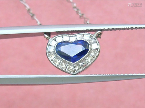 ART DECO .65ct SAPPHIRE PETITE HEART DIAMOND HALO