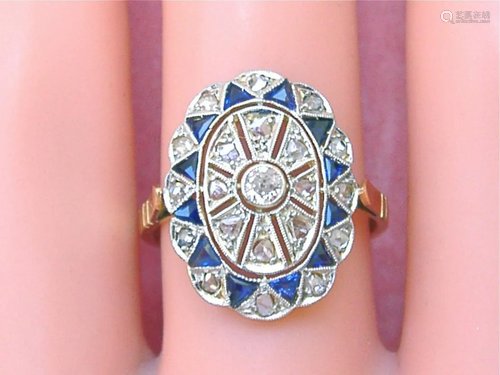 ART DECO .28ctw DIAMOND .40ctw BLUE SAPPHIRE PLATINUM