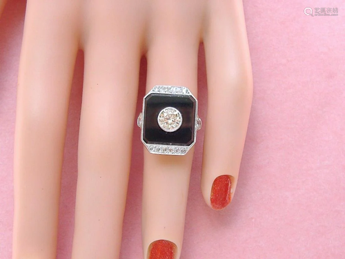 ART DECO 1.32 ctw DIAMOND ONYX PLATINUM COCKT…