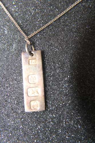 A 925 silver chain & and hallmarked silver ingot pendant