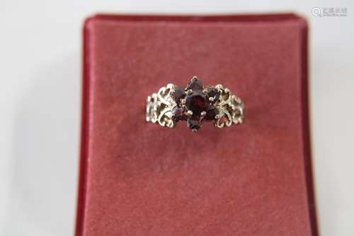 A 9ct gold plate on silver garnet cluster ring size N 1/2