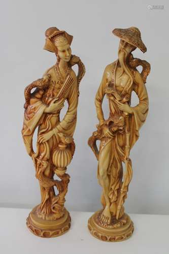 A large pair of Oriental resin figures h50cm