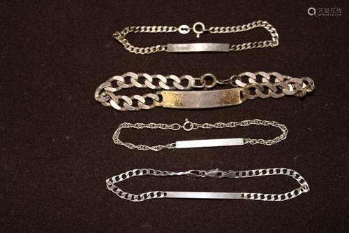 Four blank Sterling silver ID bracelets