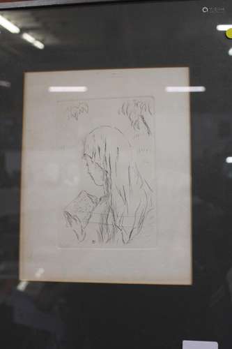 An original framed & glazed Pierre Bonnard etching of a youn...