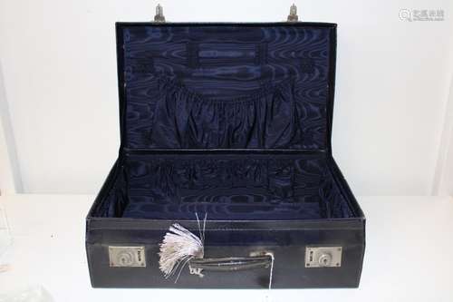 A vintage 1920's blue leather vanity case with fitted interi...