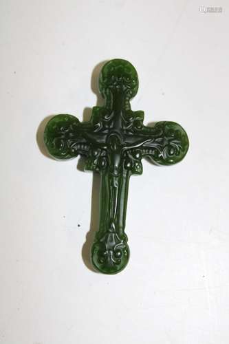 A Chinese green jade crucifix