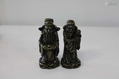 Two Oriental bronze effect Immortals h13cm