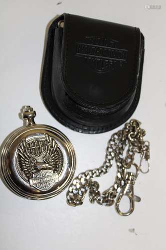 A Harley Davidson pocket watch & chain in leather case (need...