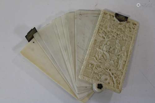 A antique finely carved Chinese ivory Aide Memoire with thin...