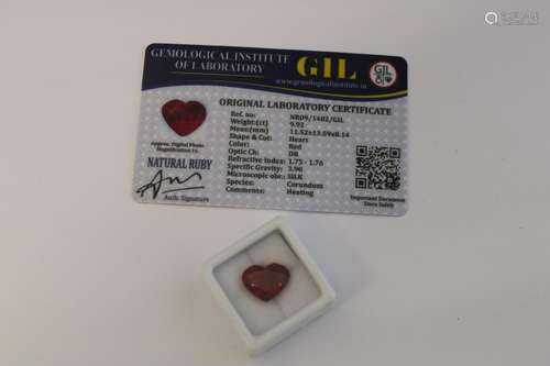 A Ruby gemstone with certificate