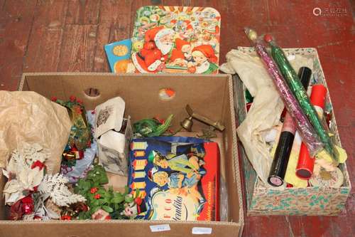 A box of vintage Xmas decorations & other