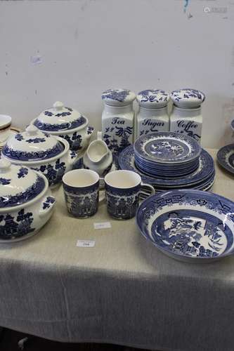 A large selection of blue & white willow pattern bone china ...