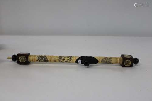 A Ivory & bone detail opium pipe