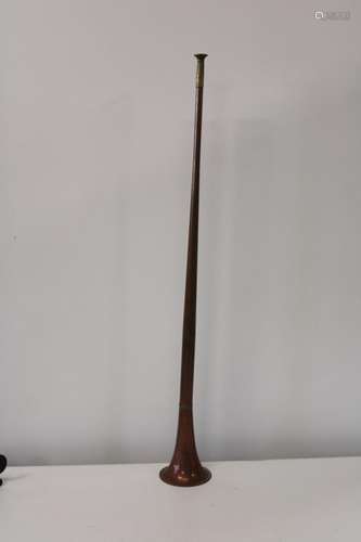 A brass & copper hunting horn Height 80cm