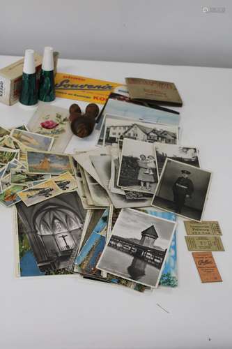 A job lot of misc items, post cards, novelty corkscrew etc