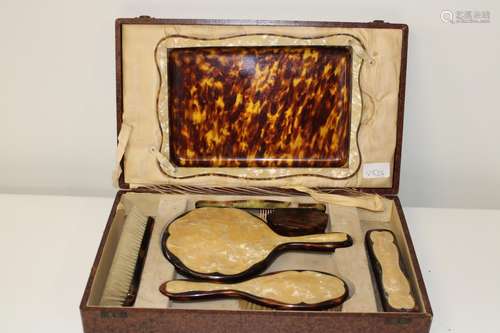 A vintage cased tortoise shell effect Ladies dressing table ...