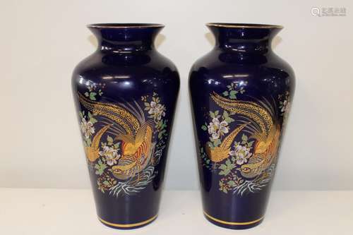 A large pair of blue ground decorative vases h38cm