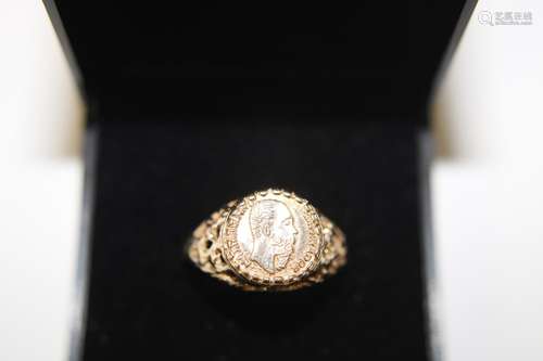 A 9ct gold Mexican coin ring size Q 1/2