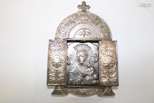 A small white metal Religious icon h12cm