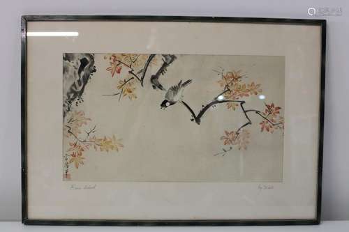 A Japanese Kano school water colour signed & stamped 57x40cm