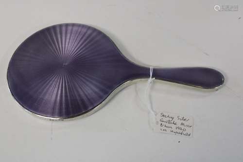 A hallmarked Sterling silver & lilac guilloche hand mirror m...