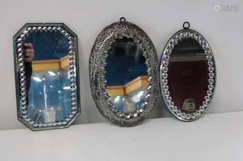 Three antique glass candle holder mirror approx 31cm