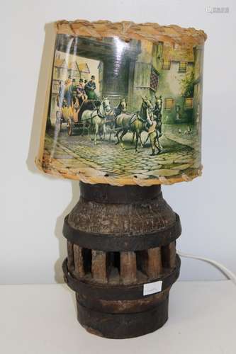 A vintage cartwheel hub table lamp & shade Collection Only