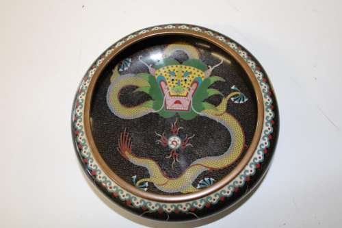 A quality cloisonne work bowl with dragon detail dia 20cm
