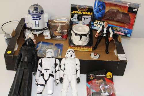 A box full of assorted Star Wars models etc