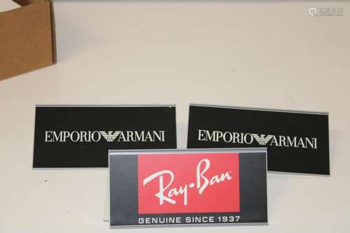 Armani & Ray Ban metal retail signage 18cm x 8cm