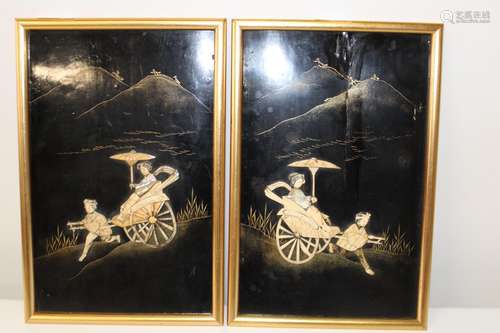 Two framed Ivory & MOP Japanese panels (one at fault) 33x22c...