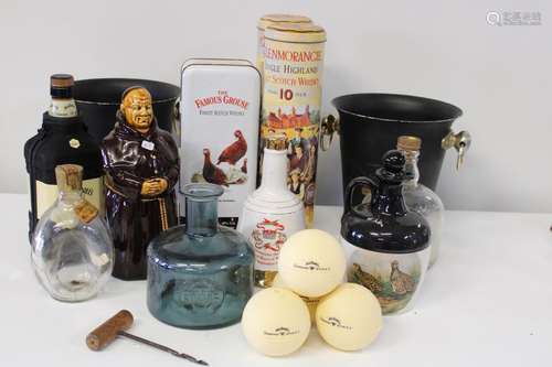 A job lot of vintage breweriana items, ice buckets, decanter...