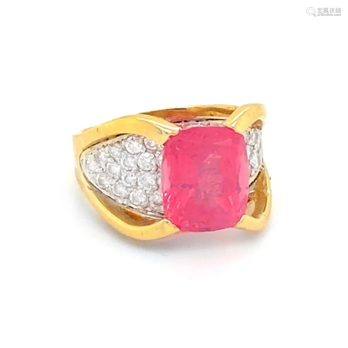 Floating Pink Spinel Ring with Diamonds