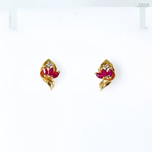 Ruby and Diamond Gold Earrings