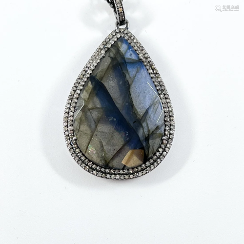 Labradorite and diamond Pendant Necklace